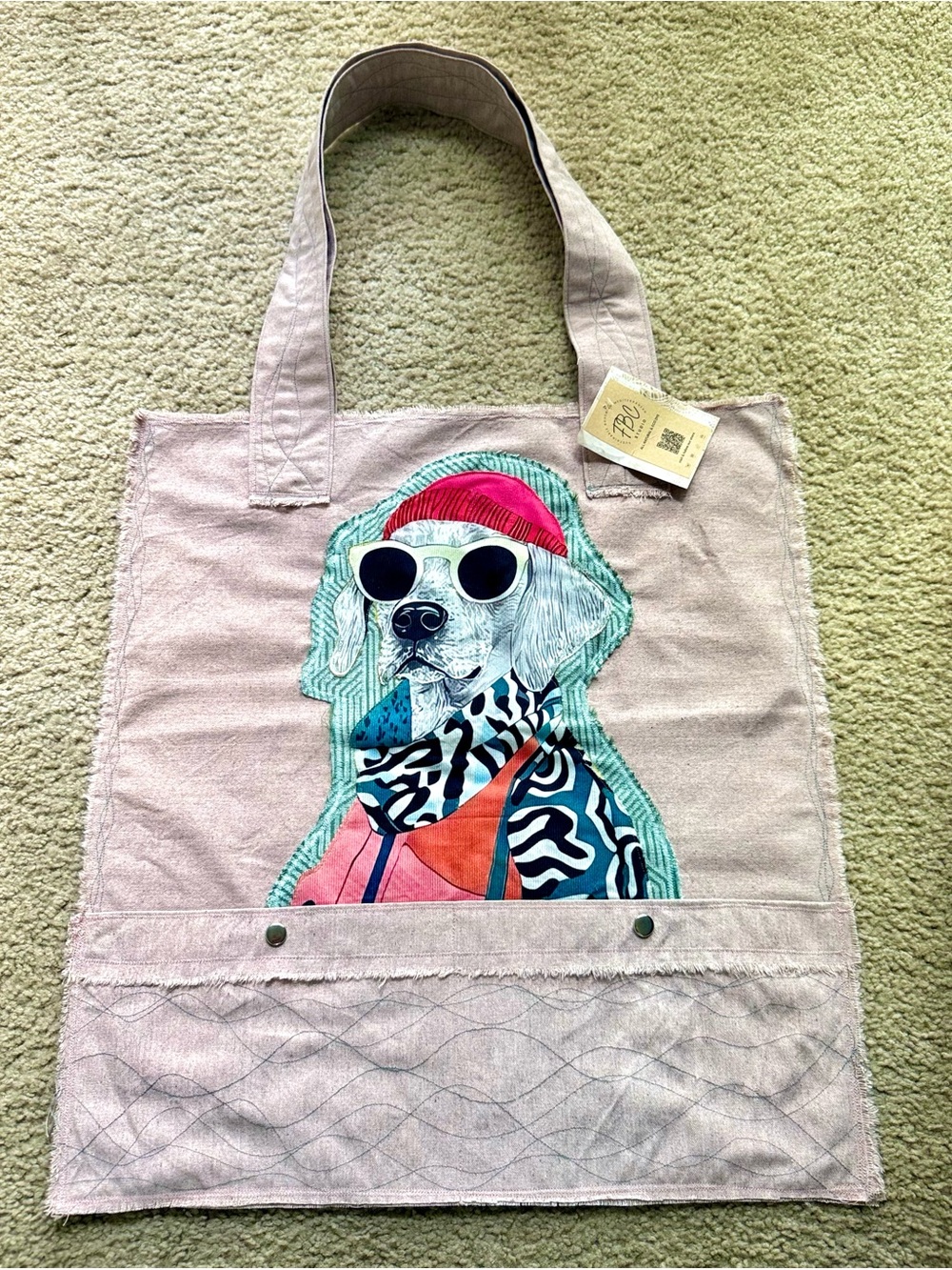 Handmade Oversized Cotton Canvas Tote Pop Art Dog Graphic Patch Boho Artisan Bag - Picture 11 of 11
